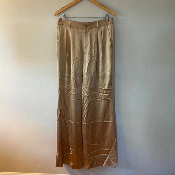 NILI LOTAN flavie pant in khaki 100% Silk Size Woman’s 8 - Picture 7 of 12